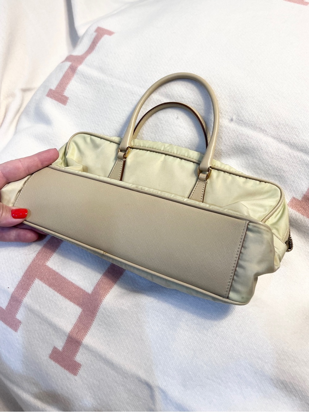 Prada⭐️Authentic Pale Yellow Nylon Top-Handle Gold hardware Hobo Bag - Picture 7 of 12